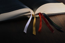 bookmark ribbons in a Bible 