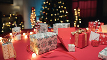 Table full of gifts and presents background