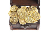 Treasure Chest Filled with Golden Coins Isolated on a White Background