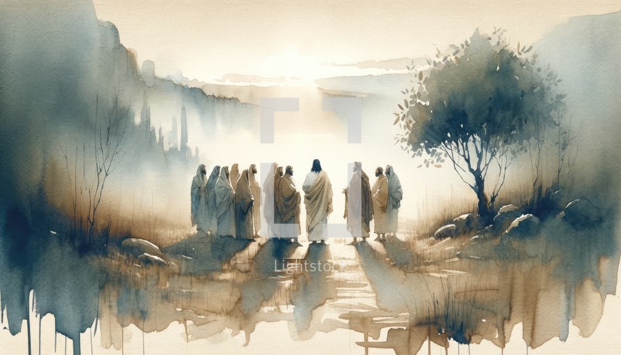 The twelve chosen, disciples. Biblical. Christian religious watercolor Illustration