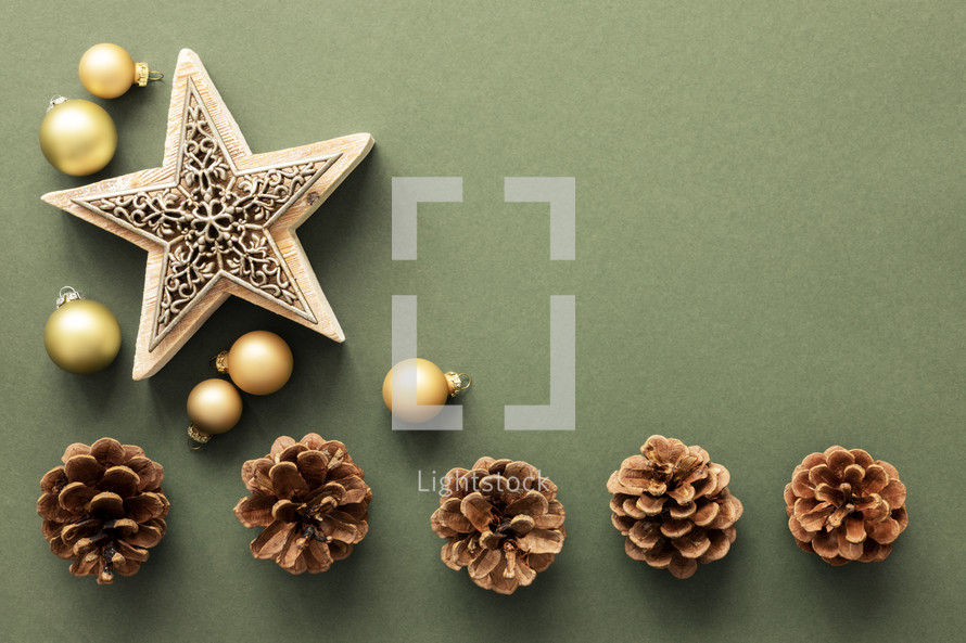 pine cones, stars, and Christmas ornaments 