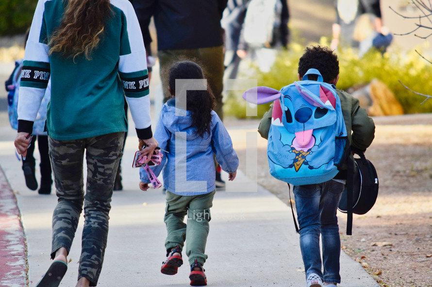 family walking to school 
