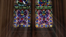 Colorful biblical glasswork panels
