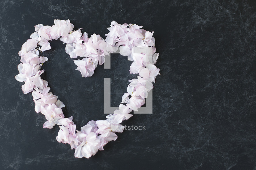 heart of petals on slate 