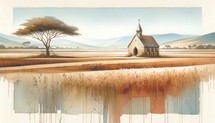 Watercolor painting of a church in Africa