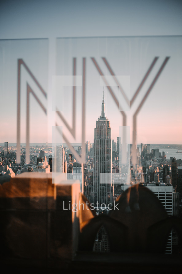 New York city skyline with NYC sign 