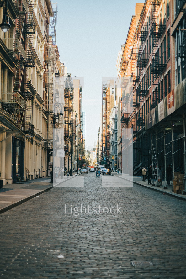 cobblestone street in New York City 
