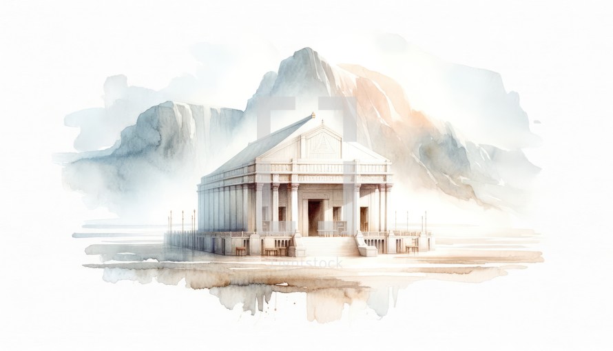 The Tabernacle. Old Testament. Watercolor Biblical Illustration