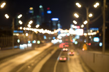 Blurred lights of city traffic at night
