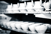 shelves of pottery 