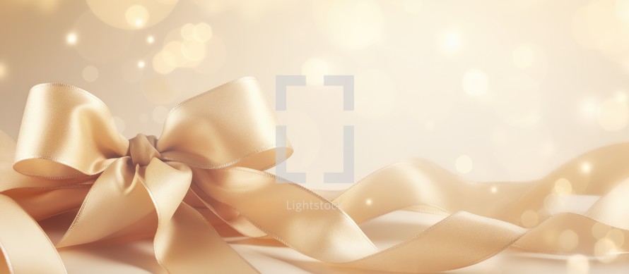 Gold bow on bokeh background. Christmas concept.