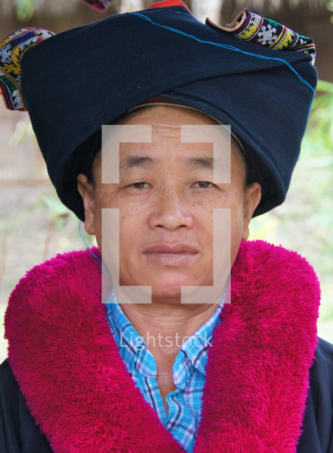 Burmese in traditional clothing man from the mountain districts of Myanmar
