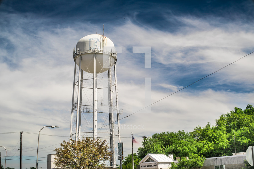 water tower in a rural town 