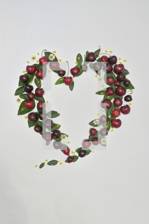 Summer Heart Frame With Ripe Red Cherries