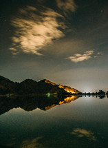 a lake in La Quinta at night 