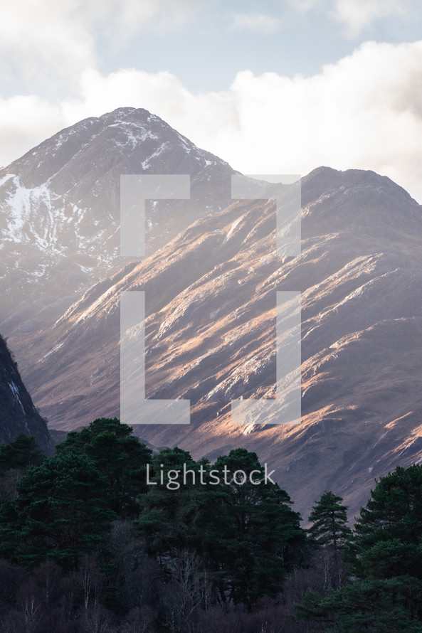 The beautiful mountains in the Scottish Highlands. Glenfinnan, Scotland.