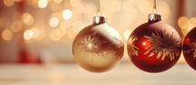 Christmas baubles on bokeh background. Xmas holidays concept