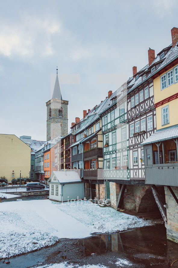 Krämerbrücke Fachwerkhäuser in winter 