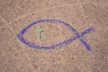 Ichthus fish in sidewalk chalk 