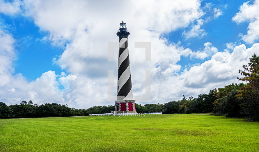 black and white striped lighthouse 