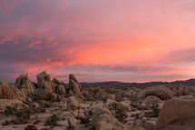 smooth rocks on a desert landscape at sunset 