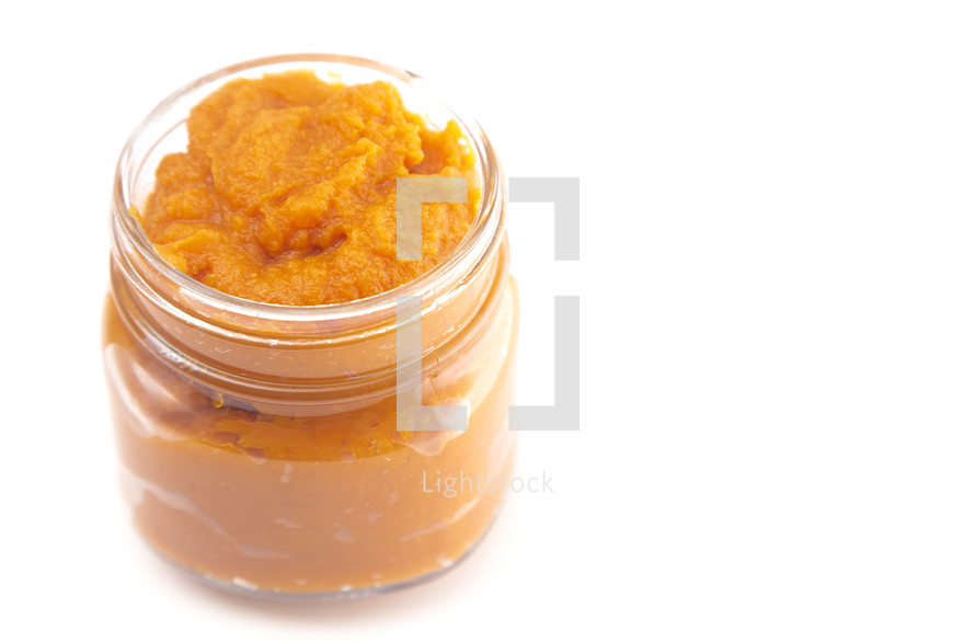 pumpkin puree in a glass jar 
