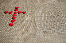 red hears on burlap 