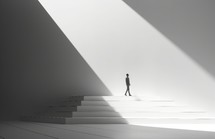 Silhouette of a man walking up the stairs