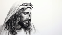 Jesus Christ and crown of thorns on white background