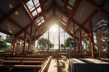 Building for Jesus. Interior of a new, luminous church 