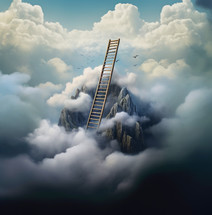 Ladder in the clouds. Conceptual image of hope and faith