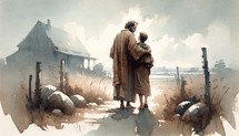 Parable of the Prodigal Son. 20th Parable of Jesus Christ. Watercolor Biblical Illustration