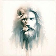  Digital painting of a portrait of Jesus Christ with half face of a lion.