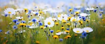 Beautiful meadow with daisies and chamomiles