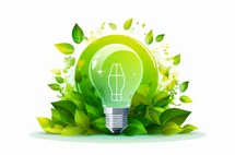 A conceptual image depicting green energy technology with an electric bulb symbolizing environmentally-friendly energy sources