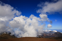 steam rising on a volcanic island 