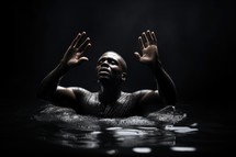 Baptism. Handsome black man in worship in the water