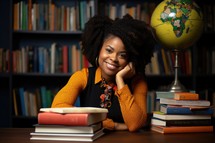 Bible Study. Portrait of a beautiful african american college student sitting at her desk
