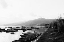 boats on the water in a bay in Pokhara 