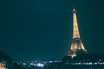 lights at night on Eiffel Tower