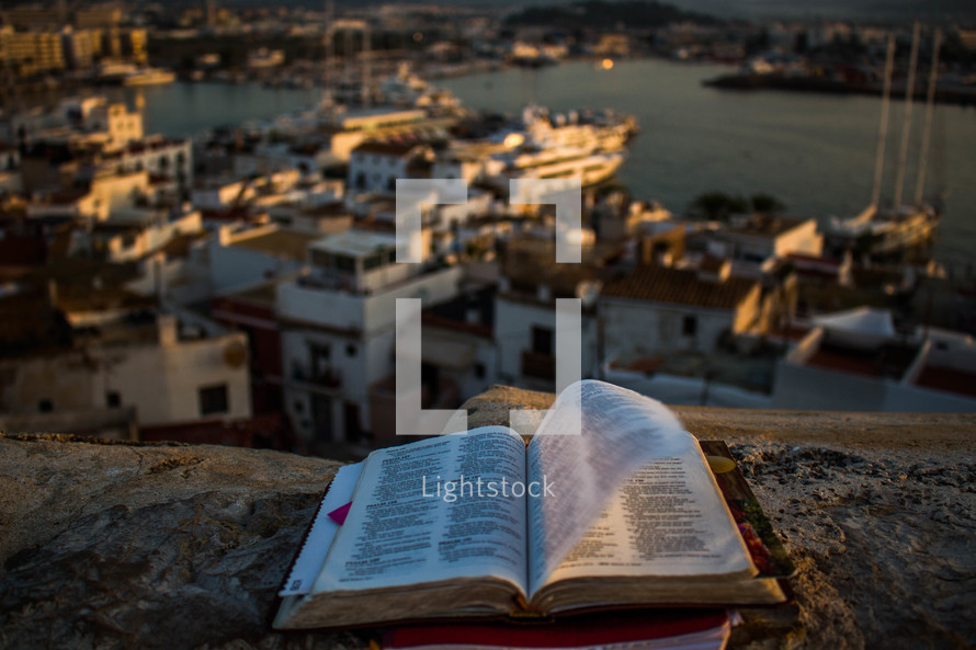 Bible on the Old Town walls, overlooking the area of Sa Penya, Ibiza.