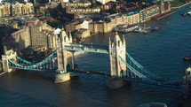 Aerial drone video of iconic Tower Bridge London 