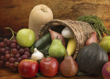 Cornucopia Filled with Fresh Fruits and Vegetables