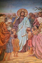 Jesus blessing little children, 'suffer the children to come unto me'.