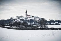 Monastery on a winter hill 
