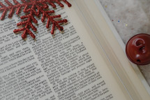 red ornaments on Christmas scripture 