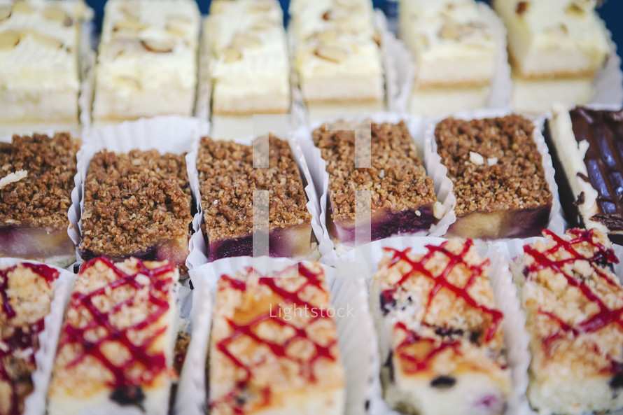a tray of dessert squares
