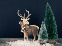 bottle brush Christmas trees and deer 