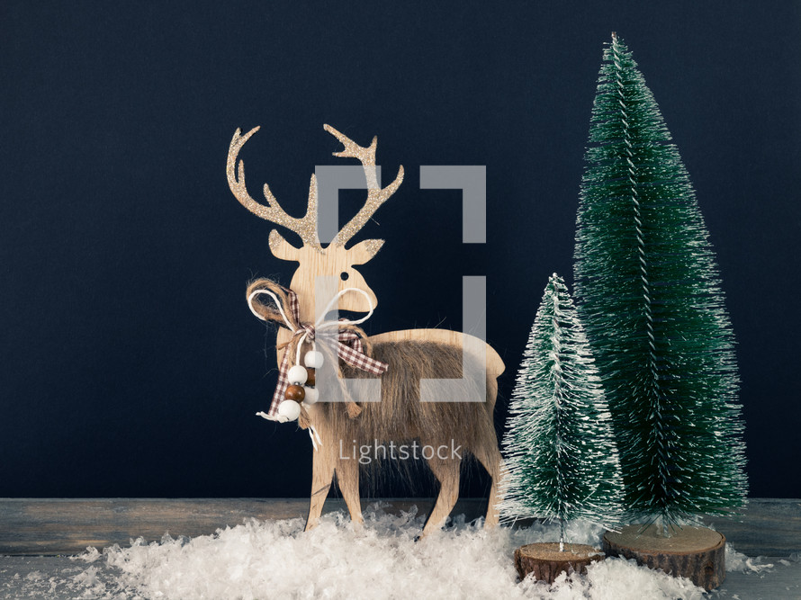 bottle brush Christmas trees and deer 