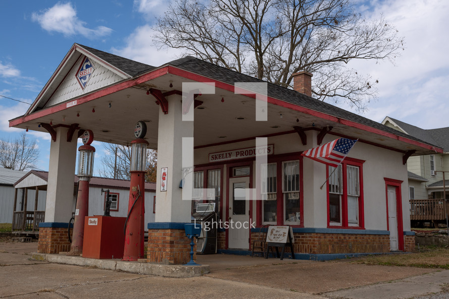 Small town, vintage gas station